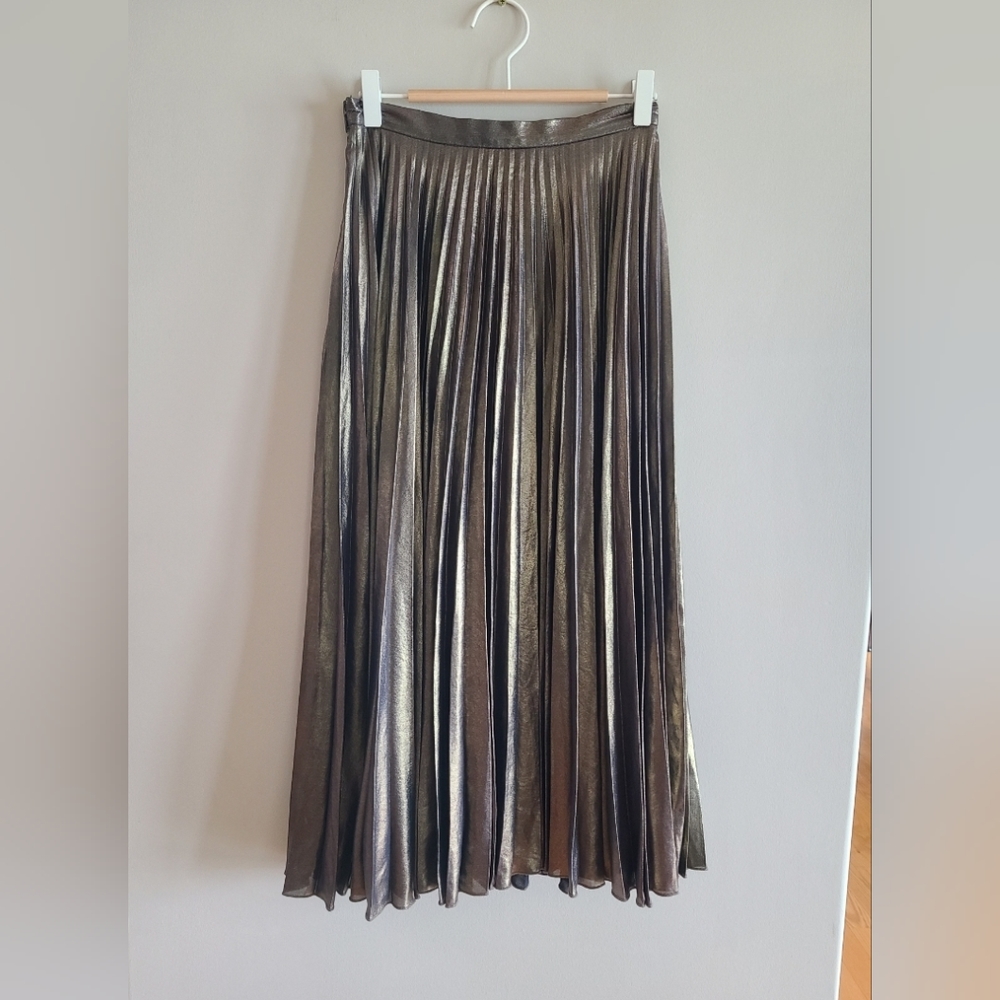 Topshop Gold Pleated Midi Skirt - Metallic Skirt